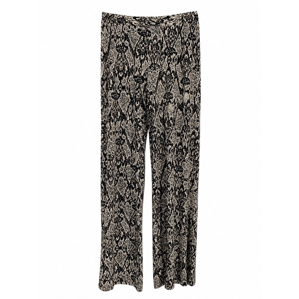 IMAN Size Medium Long Black White Printed Wide Leg Pants